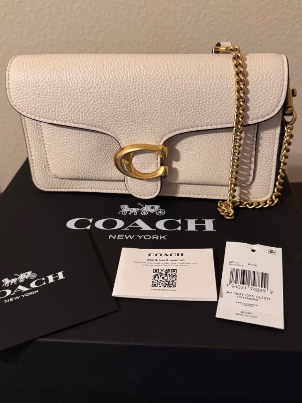 Coach Tabby Chain Clutch Chalk Leather Crossbody Bag
